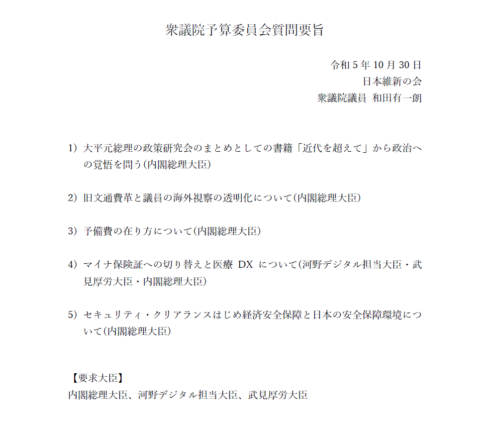 衆議院予算委員会にて岸田内閣総理大臣をはじめ各大臣に対して質疑いたしました。