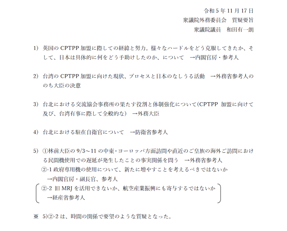 11月17日(金)外務委員会に立って質疑いたしました。