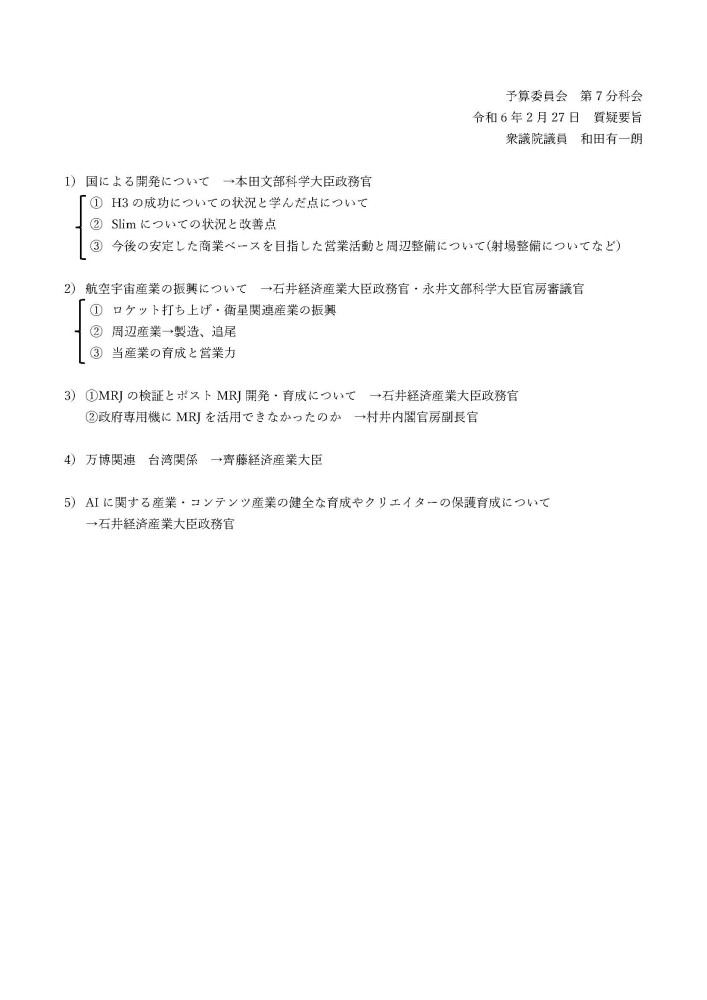 2月27日(火)予算委員会第7分科会にて質疑に立ちました。